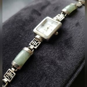 Vintage Silverwear .925 Sterling Silver & Jade Bracelet Watch
